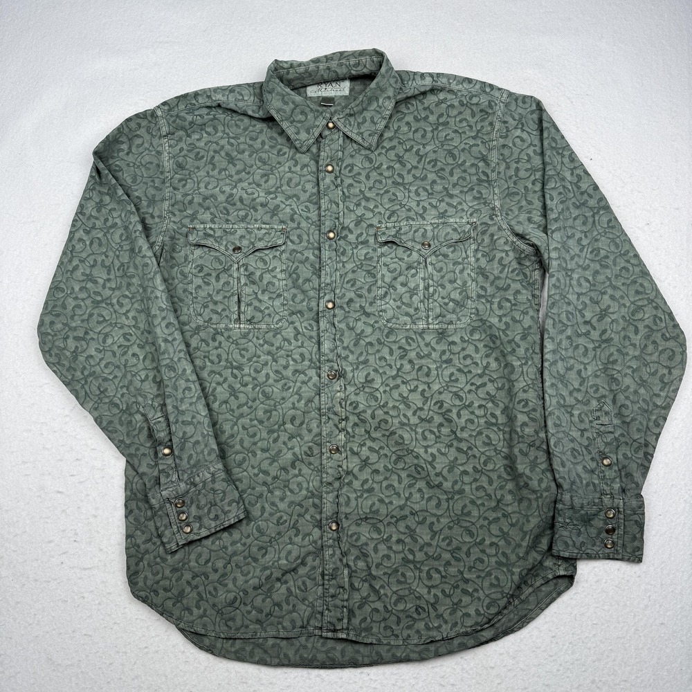 Ryan Michael Shirt Mens Large Floral Western Long Sleeve Snap Button Up Silk